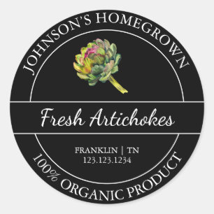 Adesivo Redondo Rótulo de Artichote Orgânico Fresco de Jardim Home