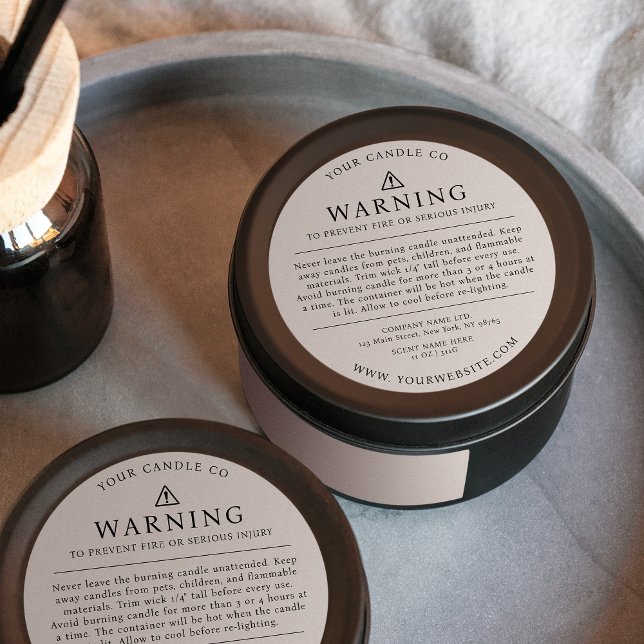 Adesivo Redondo Rótulo de Aviso de Embalagem de Vela Moderna bege (Criador carregado)