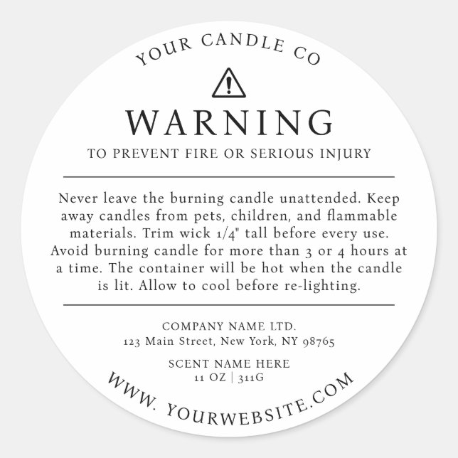Adesivo Redondo Rótulo de Aviso de Embalagem em Velas Modernas Bra (Frente)