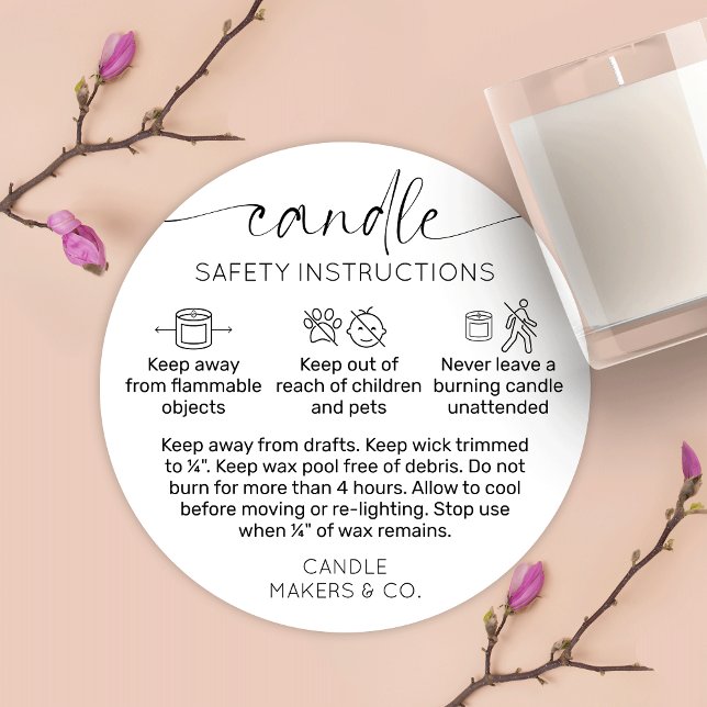 Adesivo Redondo Rótulo de Aviso de Vela Escrita Preta Moderna Escr (Criador carregado)