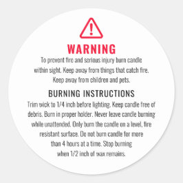 Adesivo Redondo Rótulo de Avisos de Velas e Instruções de Gravação