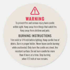 Adesivo Redondo Rótulo de Avisos de Velas e Instruções de Gravação