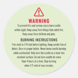 Adesivo Redondo Rótulo de Avisos de Velas e Instruções de Gravação