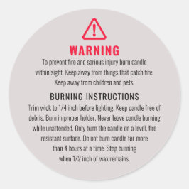 Adesivo Redondo Rótulo de Avisos de Velas e Instruções de Gravação