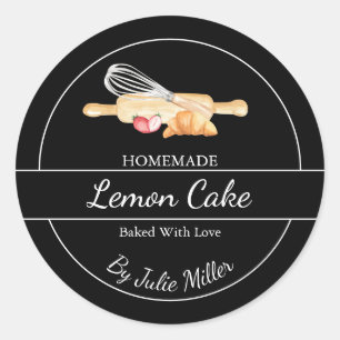 Adesivo Redondo Rótulo de Baking Homemade Simples Preto