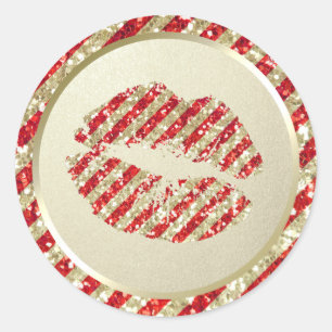 Adesivo Redondo Rótulo de Balão de Lip Faux Glitter de Natal DIY