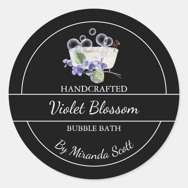 Adesivo Redondo Rótulo de Banheira de Bolha Violeta Simples Homema (Frente)