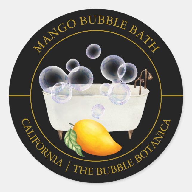 Adesivo Redondo Rótulo de Banho de Bolha de Mango (Frente)