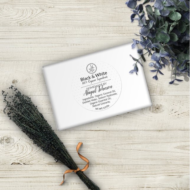 Adesivo Redondo Rótulo de Banho e Corpo Homemade Preto e Branco (Criador carregado)