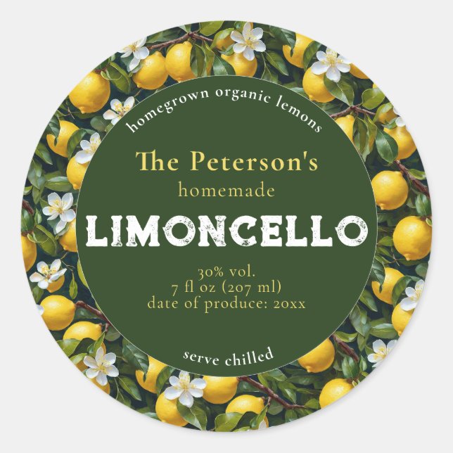 Adesivo Redondo Rótulo de Bebida Moderna com Limoncello (Frente)