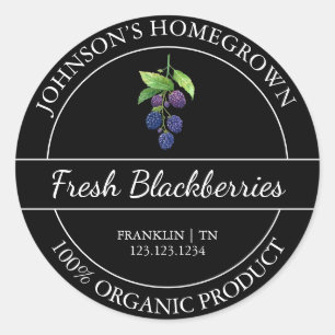 Adesivo Redondo Rótulo de Blackberry Orgânico Fresco para Jardim d