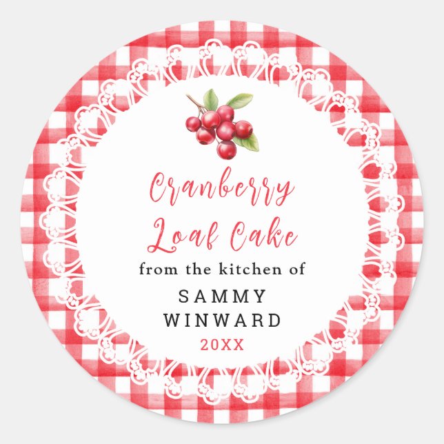 Adesivo Redondo Rótulo de Bolo de Trigo Caseiro de Cranberry (Frente)