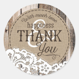 Adesivo Redondo Rótulo de Casamento de Madeira e Lace Rustic Count