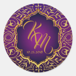 Adesivo Redondo Rótulo de Casamento de Monograma de Noites de Boll