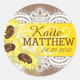 Adesivo Redondo Rótulo de Casamento do Rolo de Girassol