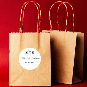 Adesivo Redondo Rótulo de casamento futuro sr & sra em azul marinh