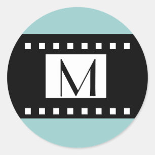 Adesivo Redondo Rótulo de Casamento Inicial do Monograma Preto Azu