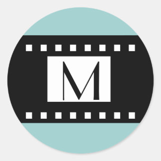 Adesivo Redondo Rótulo de Casamento Inicial do Monograma Preto Azu