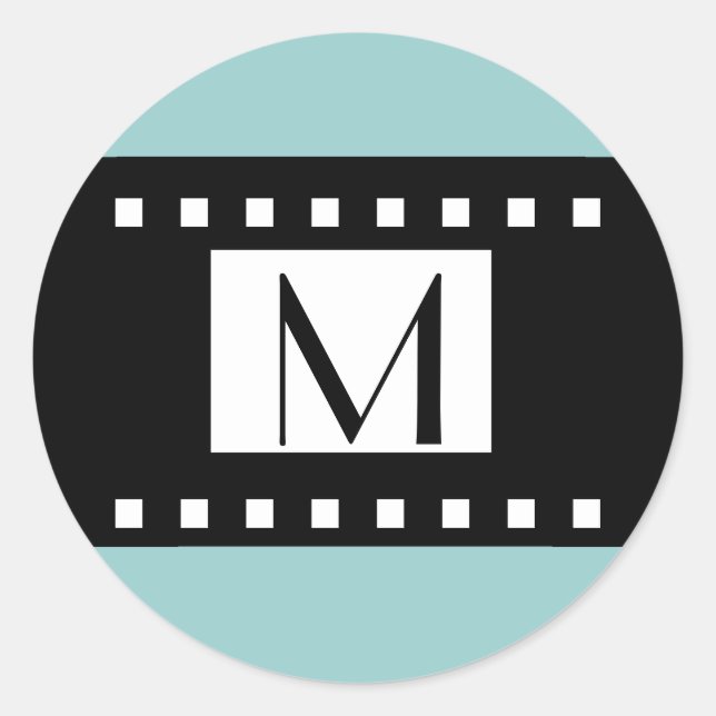 Adesivo Redondo Rótulo de Casamento Inicial do Monograma Preto Azu (Frente)