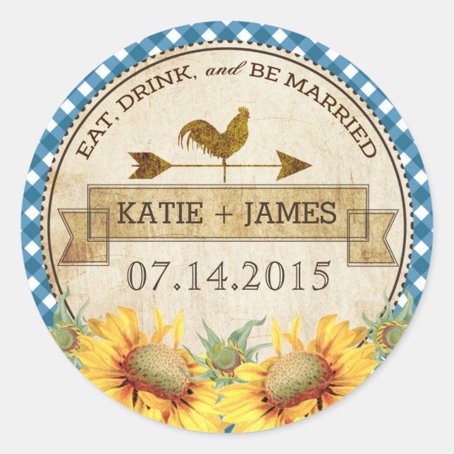 Adesivo Redondo Rótulo de Casamento Russo de Girassóis (Frente)