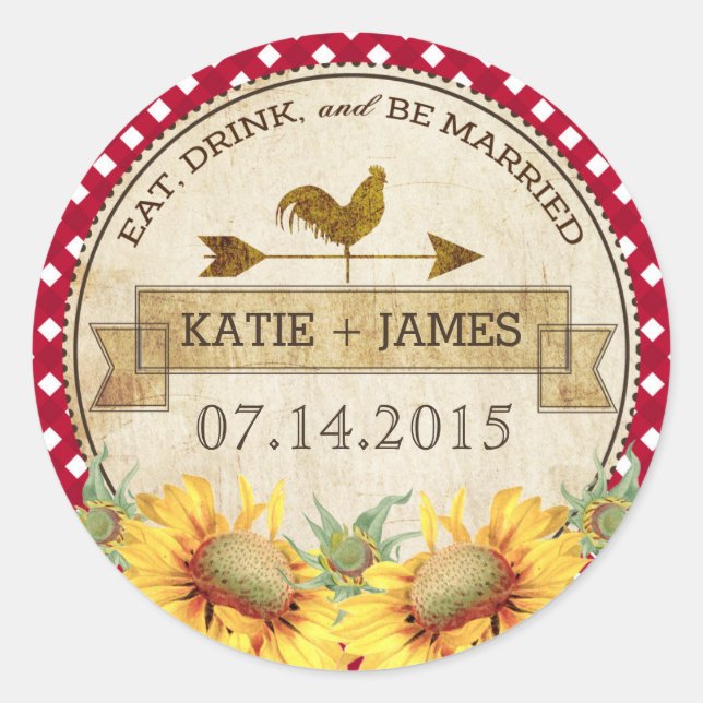 Adesivo Redondo Rótulo de Casamento Russo de Girassóis (Frente)