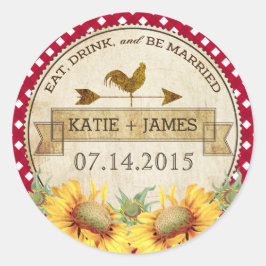 Adesivo Redondo Rótulo de Casamento Russo de Girassóis