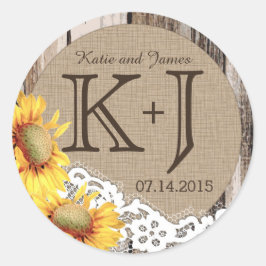 Adesivo Redondo Rótulo de Casamento Rústico do Rastreio de Madeira