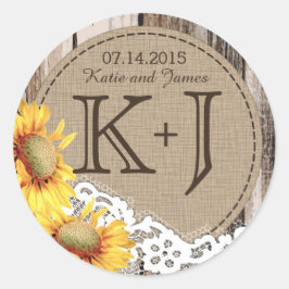 Adesivo Redondo Rótulo de Casamento Rústico do Rastreio de Madeira