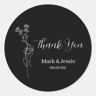 Adesivo Redondo Rótulo de Casamento Simples preto e branco