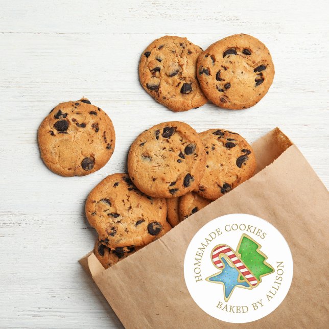 Adesivo Redondo Rótulo de Casas Brancas de Natal (Christmas watercolor cookies cute colorful round sticker. )