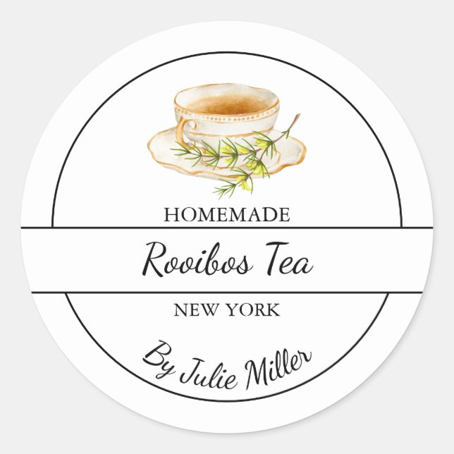 Adesivo Redondo Rótulo de Chá Rooibos Caseiro Simples (Frente)