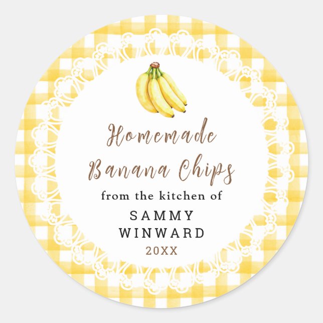 Adesivo Redondo Rótulo de Chips de Banana Caseiros (Frente)