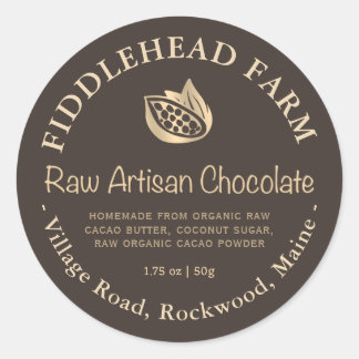 Adesivo Redondo Rótulo de Chocolate Orgânico Dourado Cacao Cacau B