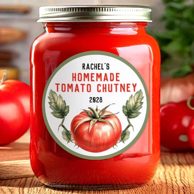 Adesivo Redondo rótulo de Chutney de Tomate caseiro estilo retrô (Criador carregado)