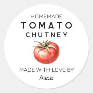 Adesivo Redondo Rótulo de Chutney de Tomate com tomate aquarela