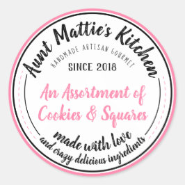 Adesivo Redondo Rótulo de Comida Artisan Gourmet, feito à mão, ros