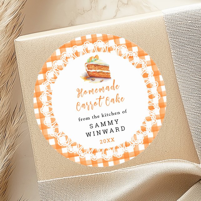 Adesivo Redondo Rótulo de Comida de Bolo de Cenoura Caseiro (Criador carregado)
