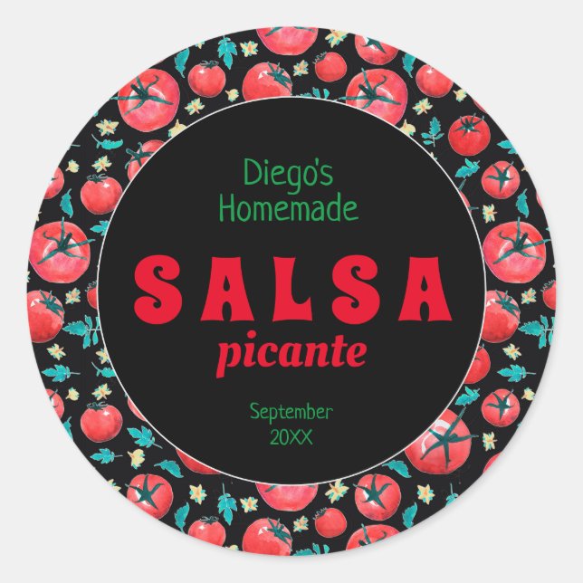 Adesivo Redondo rótulo de comida de salsa de tomate de aquarela mo (Frente)