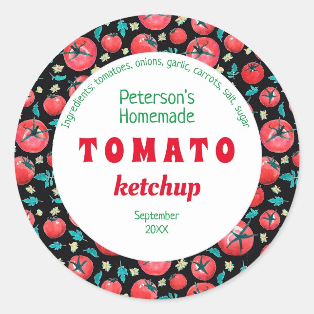 Adesivo Redondo Rótulo de comida de tomate de aquarela moderna (Frente)