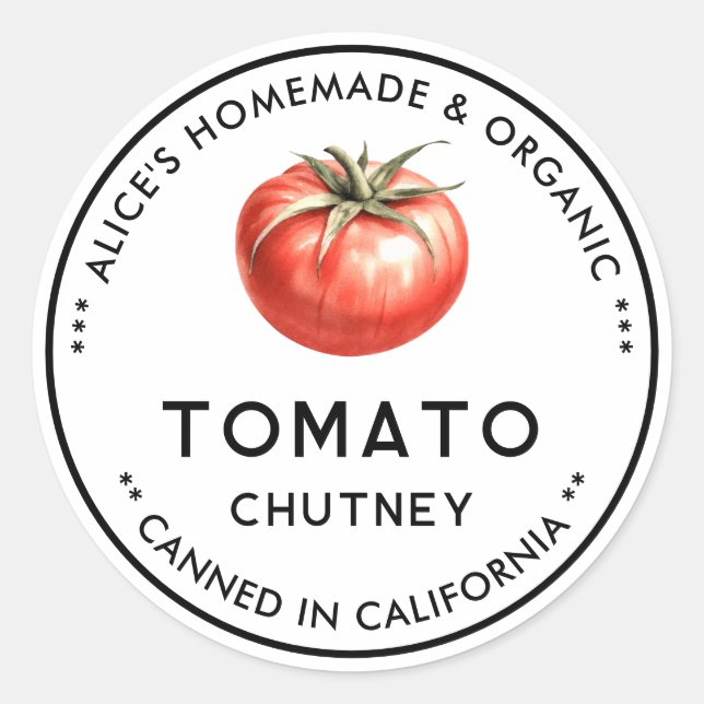Adesivo Redondo rótulo de comida enlatada de chutney de tomate (Frente)