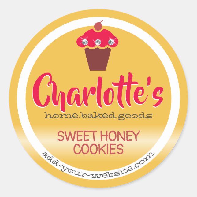 Adesivo Redondo Rótulo de Confeitaria Fofinho de Cupcake Vermelho  (Frente)