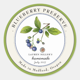 Adesivo Redondo Rótulo de conserva de geleia de mirtilo azul vinta