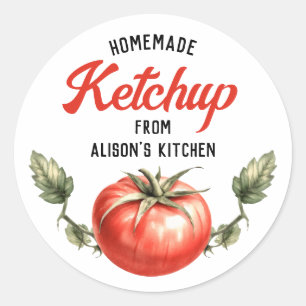 Adesivo Redondo Rótulo de conserva de ketchup de tomate aquarela t
