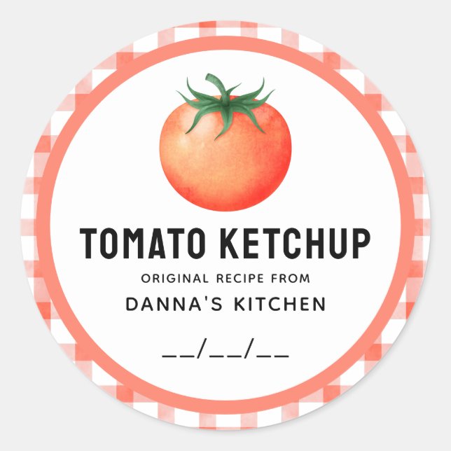 Adesivo Redondo Rótulo de conserva de Ketchup de Tomate com design (Frente)
