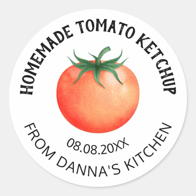 Adesivo Redondo Rótulo de conserva de Ketchup de tomate com tomate (Frente)