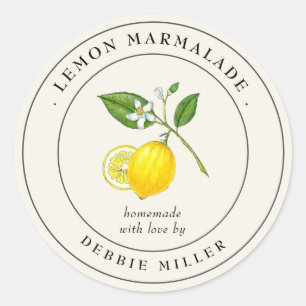Adesivo Redondo Rótulo de conserva de Marmalade de Limão Vintage