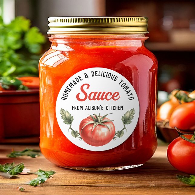 Adesivo Redondo Rótulo de conserva de molho de tomate caseiro pers (Criador carregado)