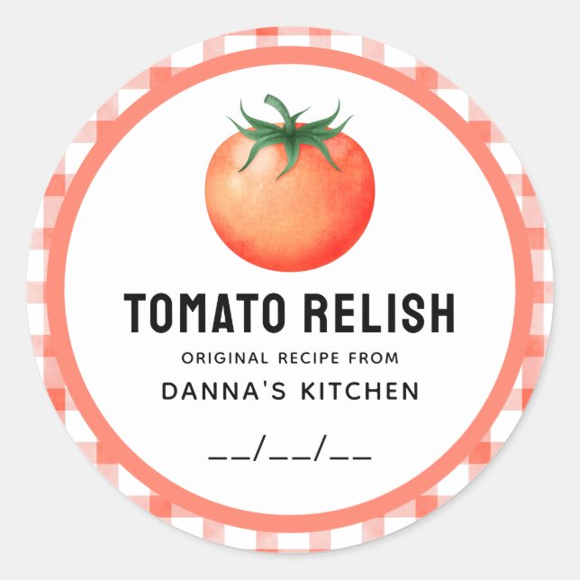 Adesivo Redondo Rótulo de conserva de molho de tomate com desenho  (Frente)
