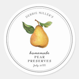 Adesivo Redondo rótulo de conserva de pera vintage para pote de ge