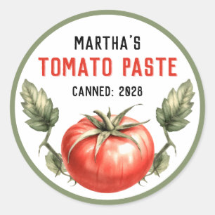 Adesivo Redondo Rótulo de conserva de purê de tomate aquarela esti